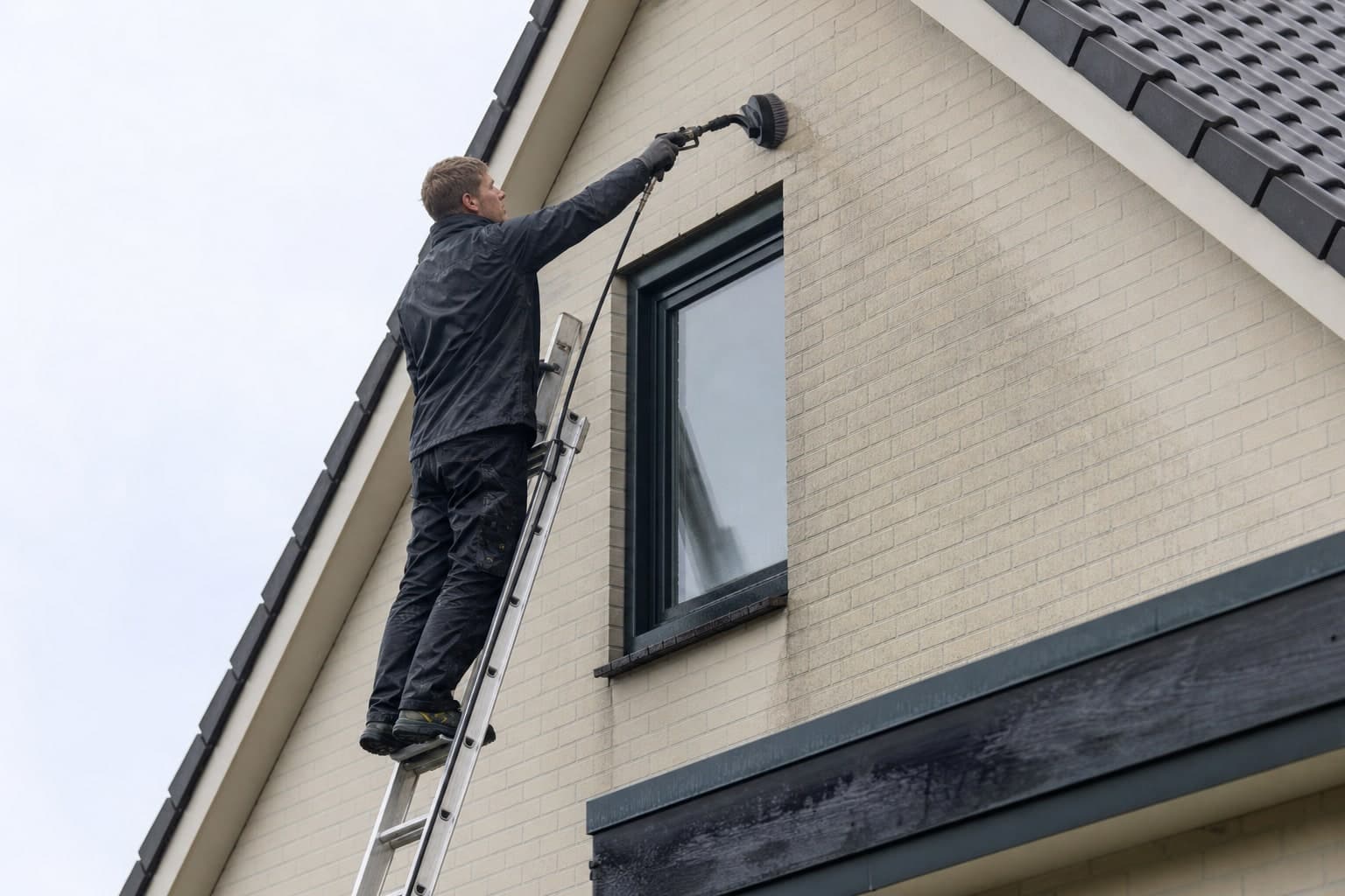 Gevelreiniger aan het werk