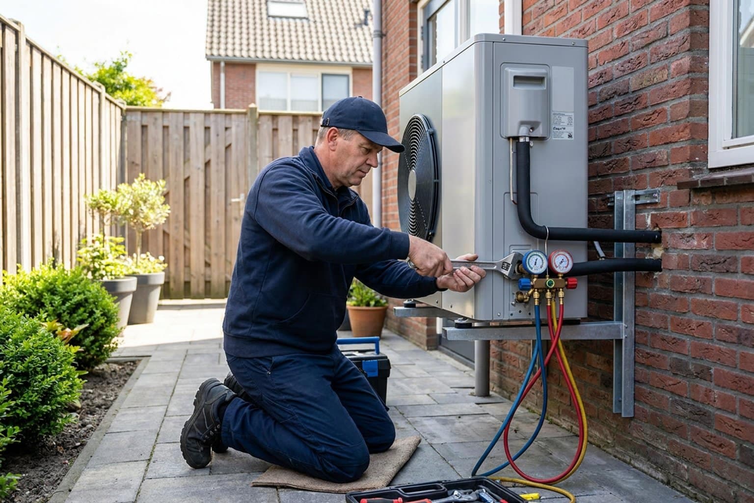 Warmtepomp installateur aan het werk