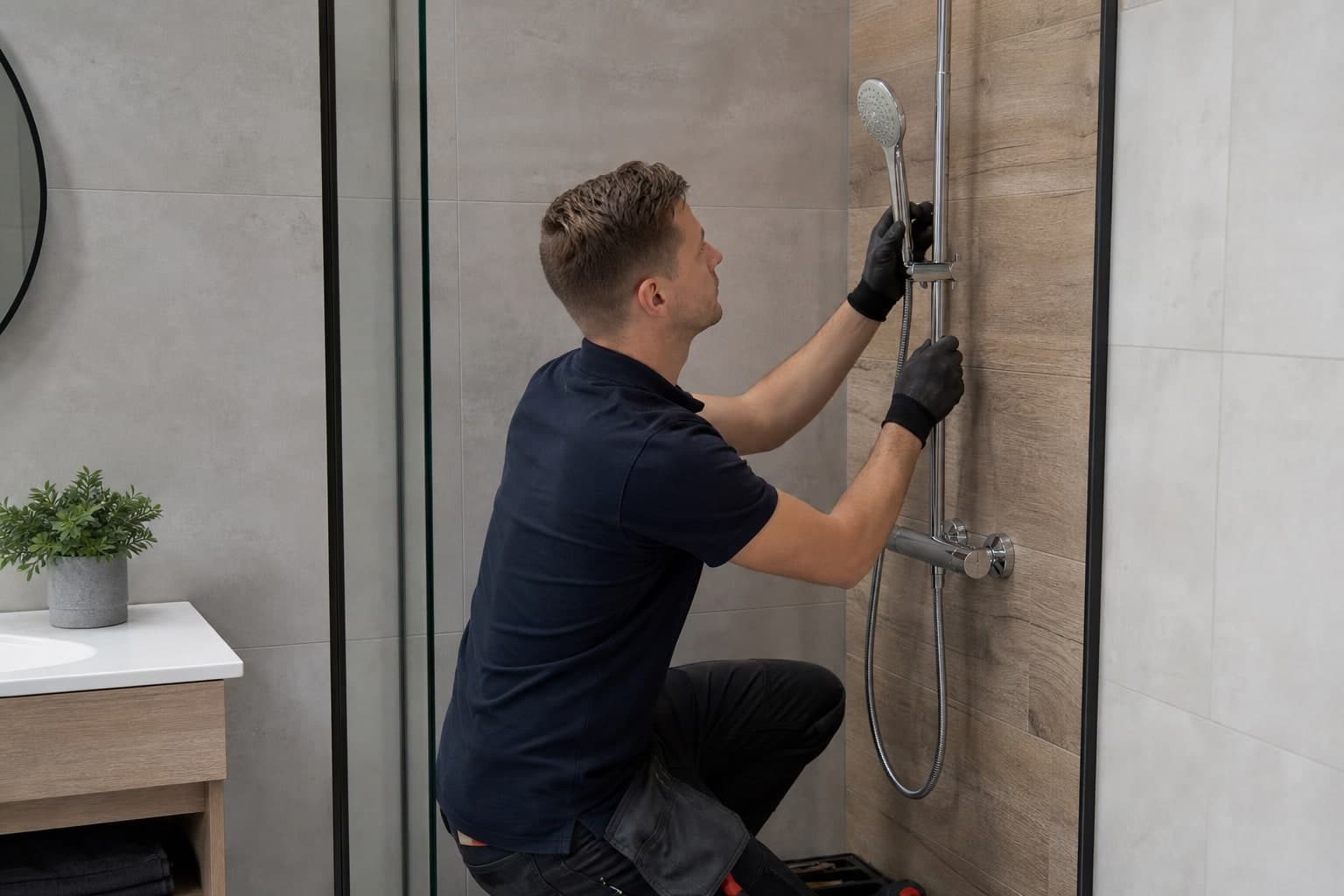 Badkamer installateur aan het werk