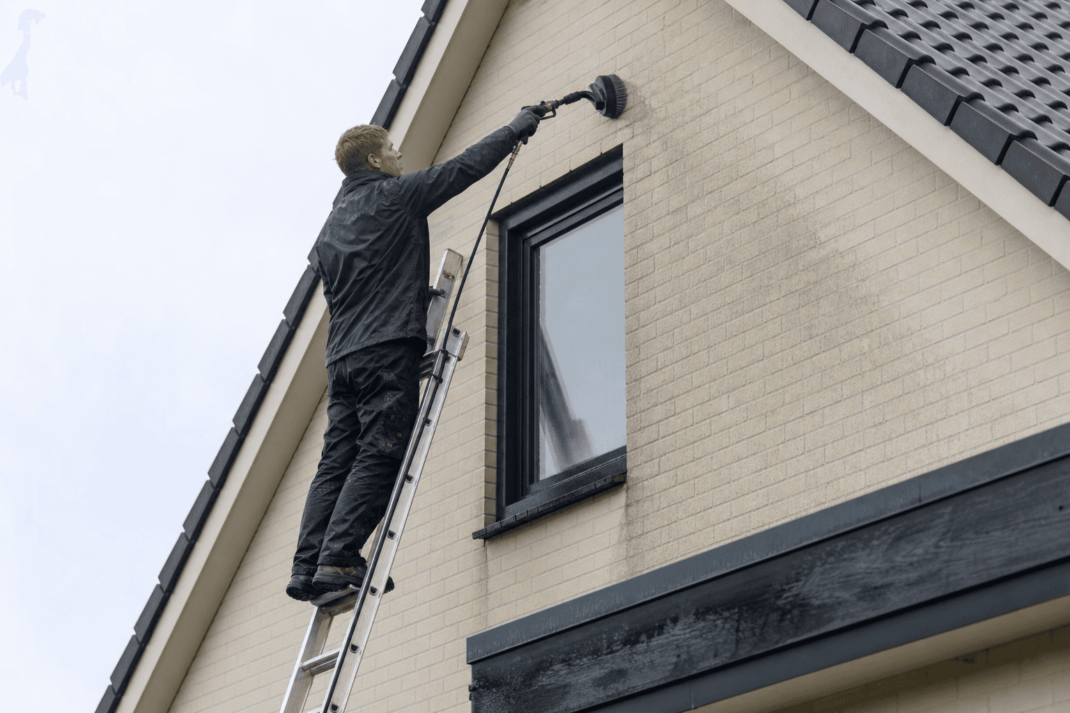 Gevelreiniger aan het werk
