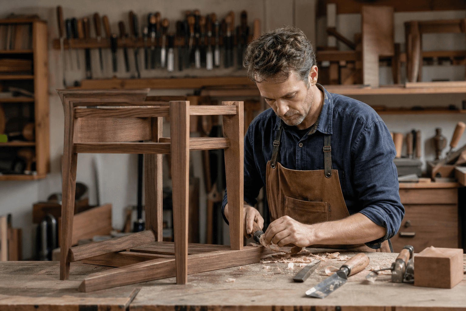 Meubelmaker aan het werk