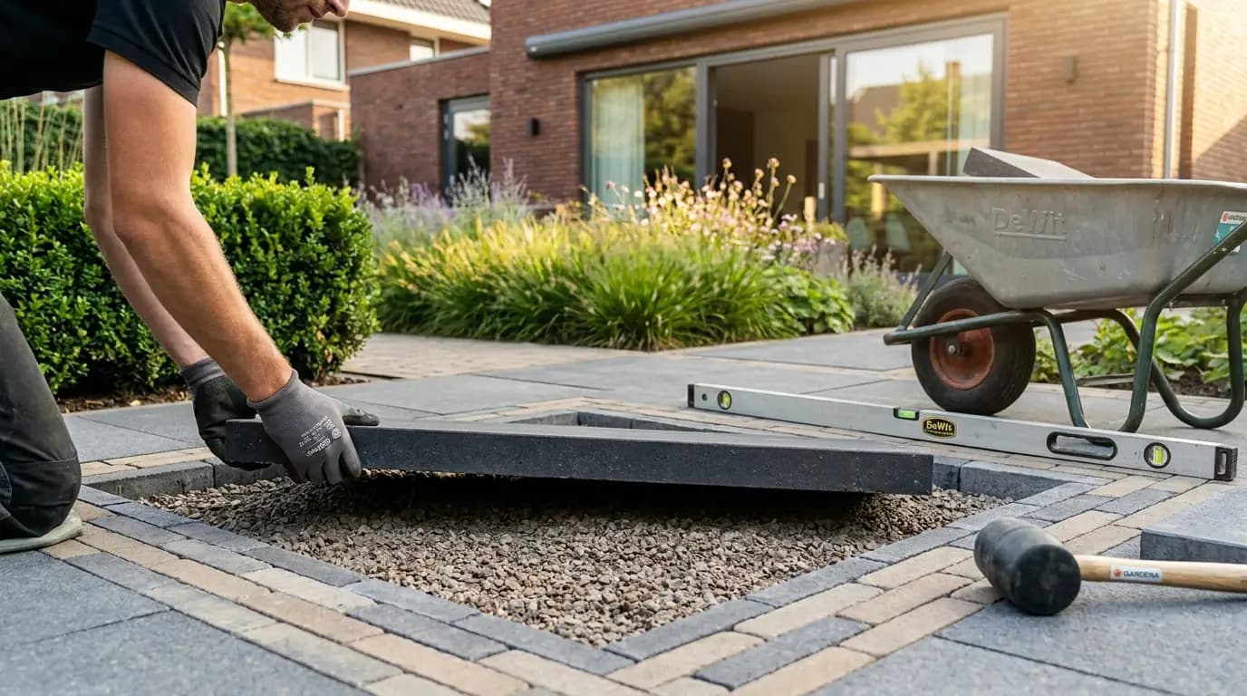 Vakman bezig met beplantingsplan of tuinontwerp laten maken in een Nederlandse woning