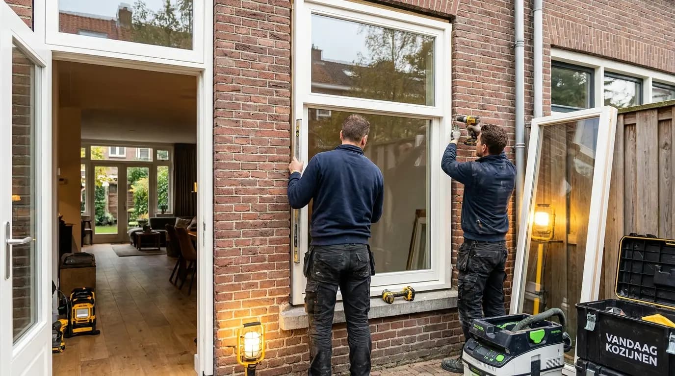 Vakman bezig met het plaatsen van een binnendeur in een Nederlandse woning