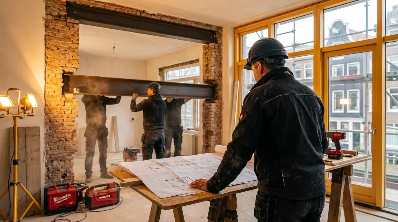 Vakman bezig met bint plaatsen of vervangen in een Nederlandse woning
