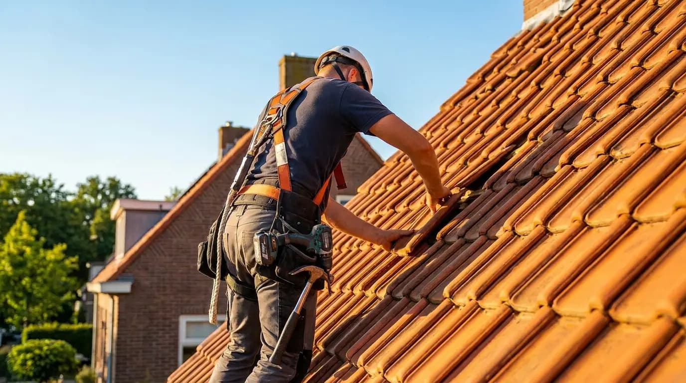 Vakman bezig met dakrenovatie of -vervanging in een Nederlandse woning