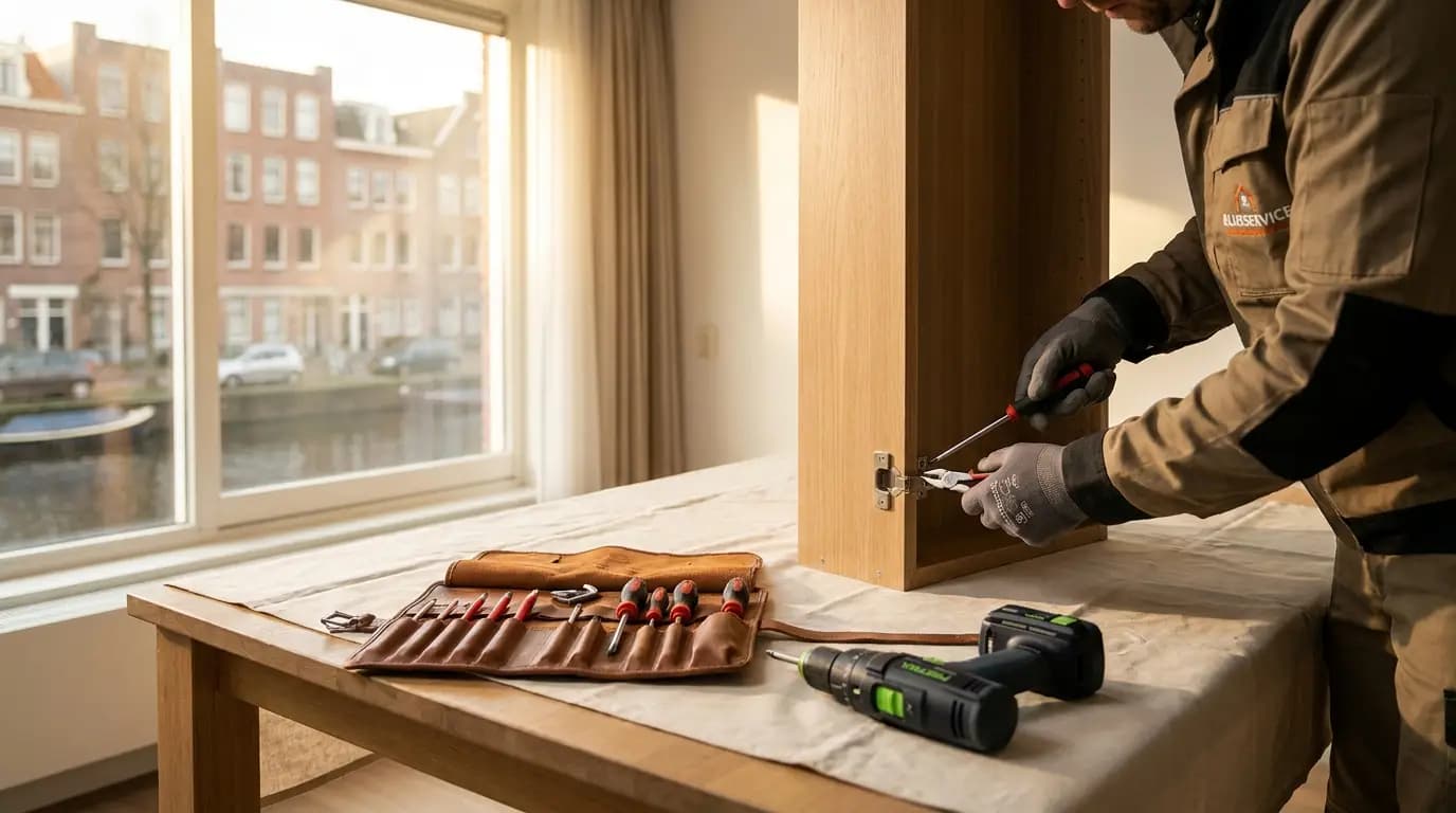 Vakman bezig met diverse kleine klussen in een Nederlandse woning