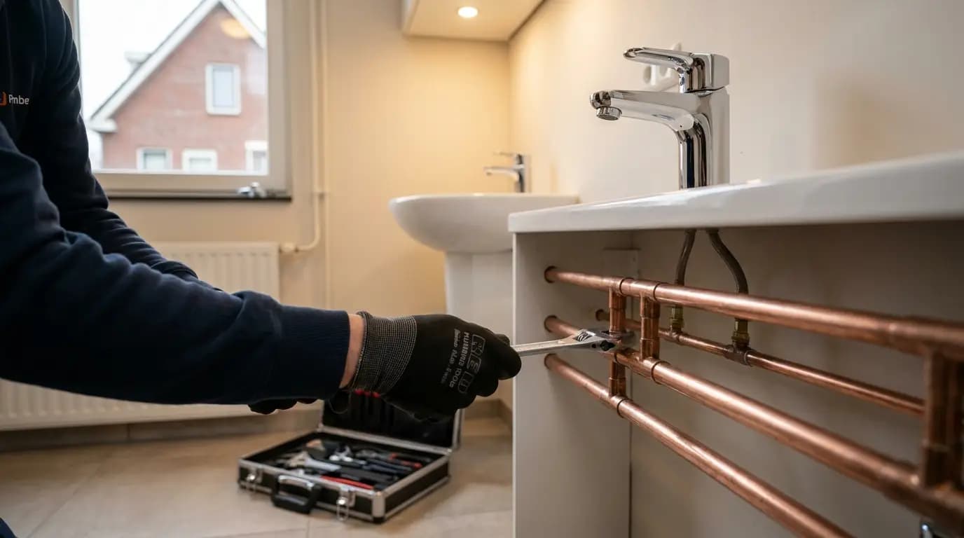 Vakman bezig met kraan plaatsen vervangen of repareren in een Nederlandse woning
