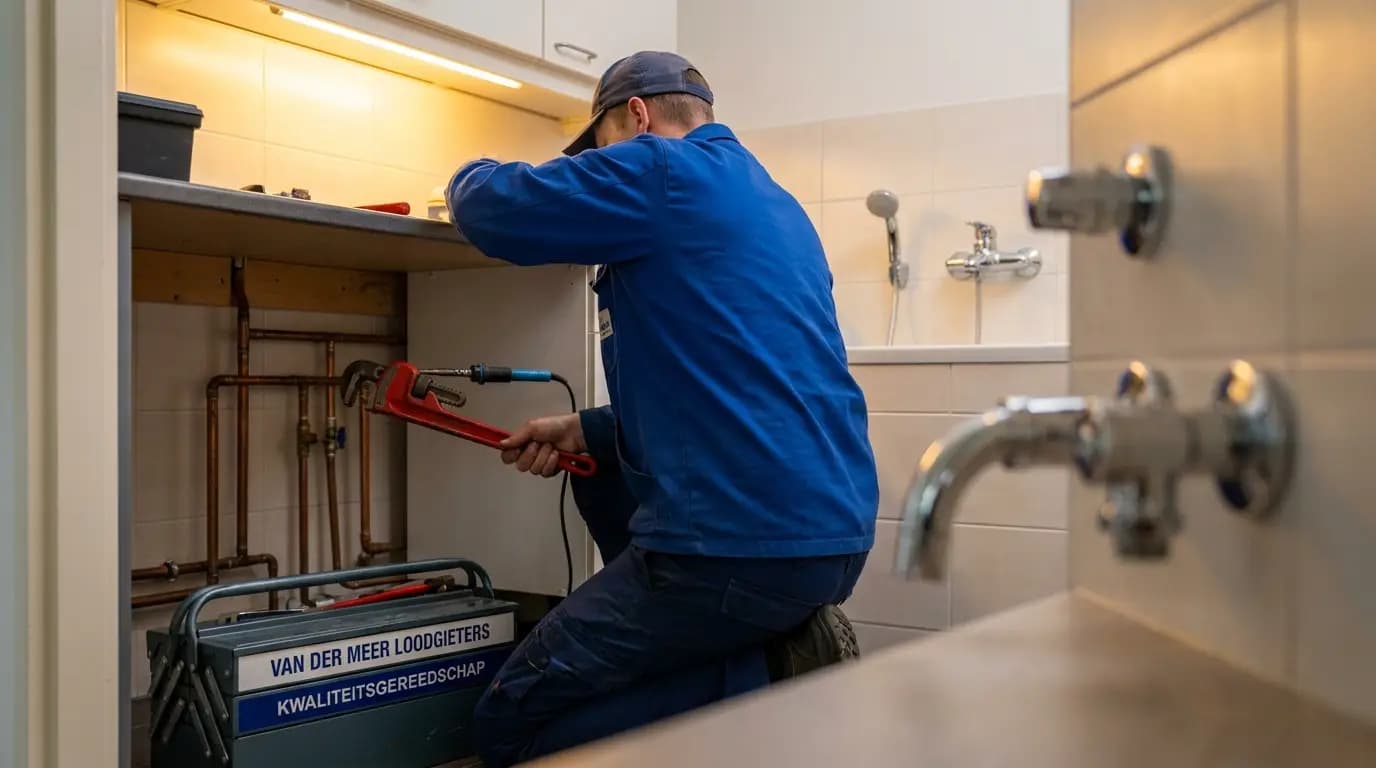 Vakman bezig met lekkage verhelpen in een Nederlandse woning