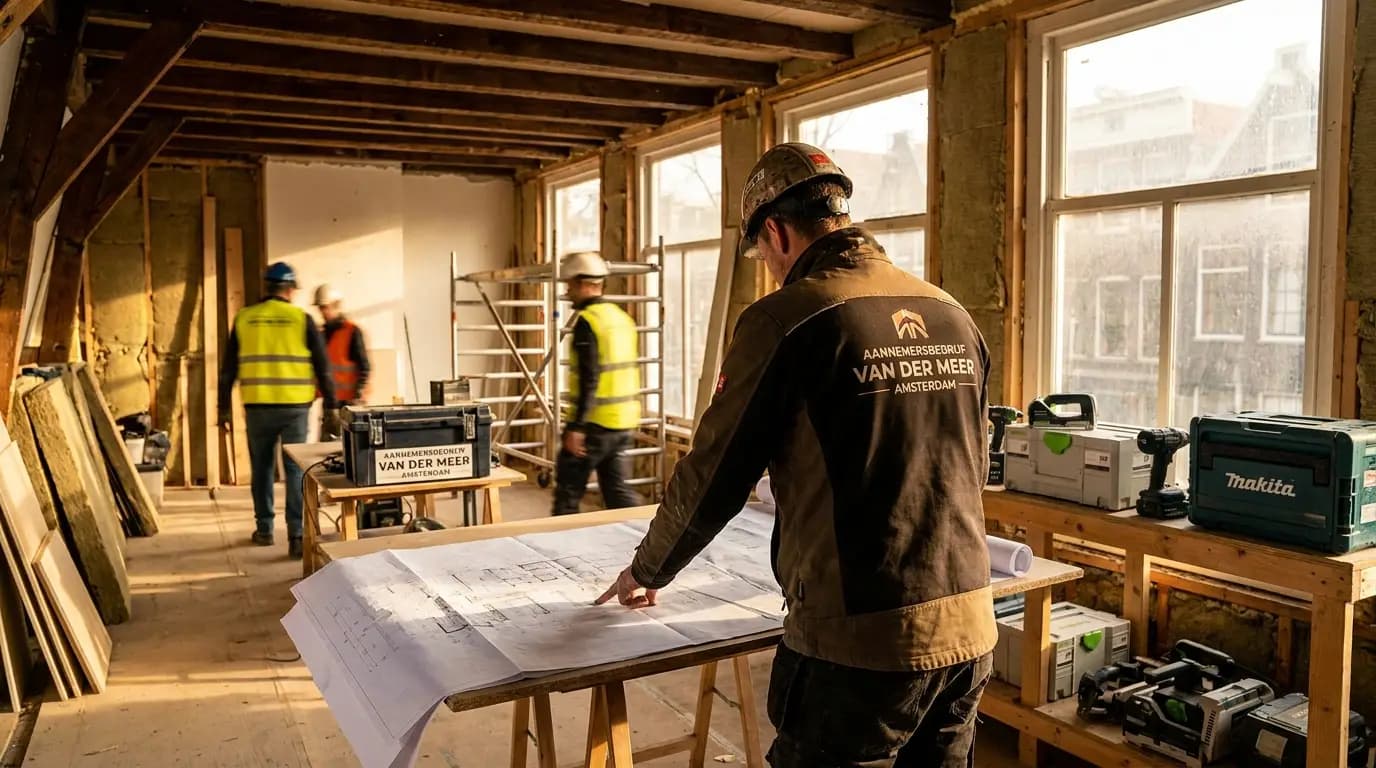 Vakman bezig met renovatie huis in een Nederlandse woning