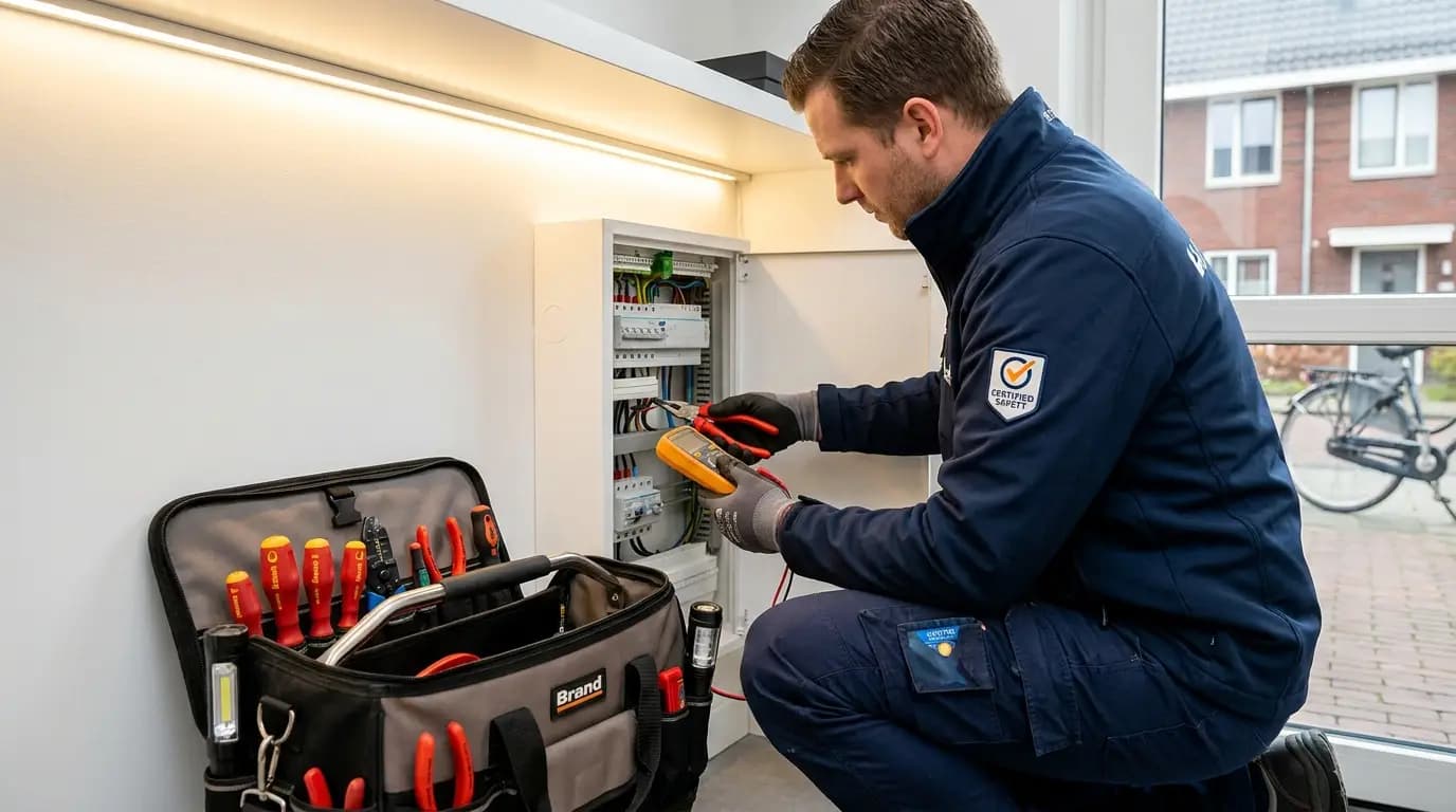 Vakman bezig met reparatie witgoed in een Nederlandse woning