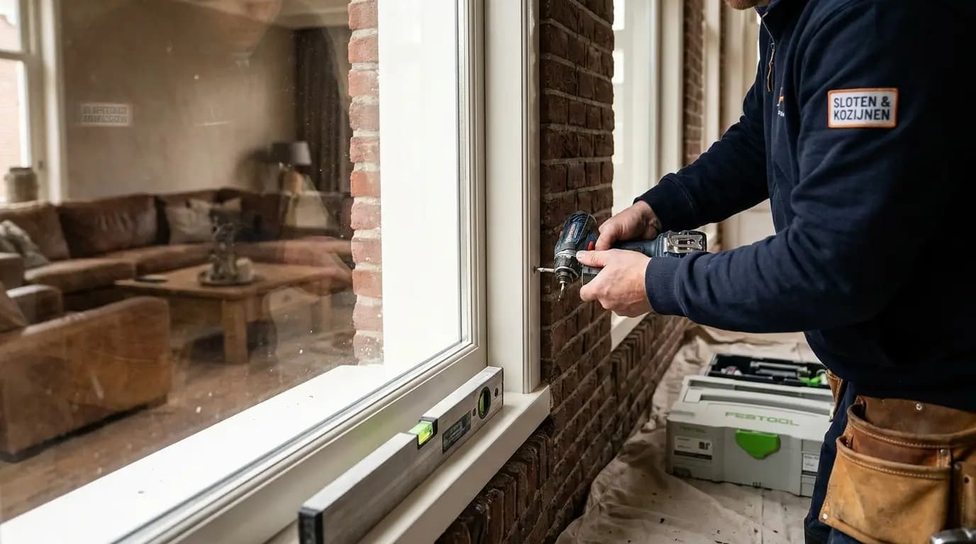 Vakman bezig met sloten plaatsen of repareren in een Nederlandse woning