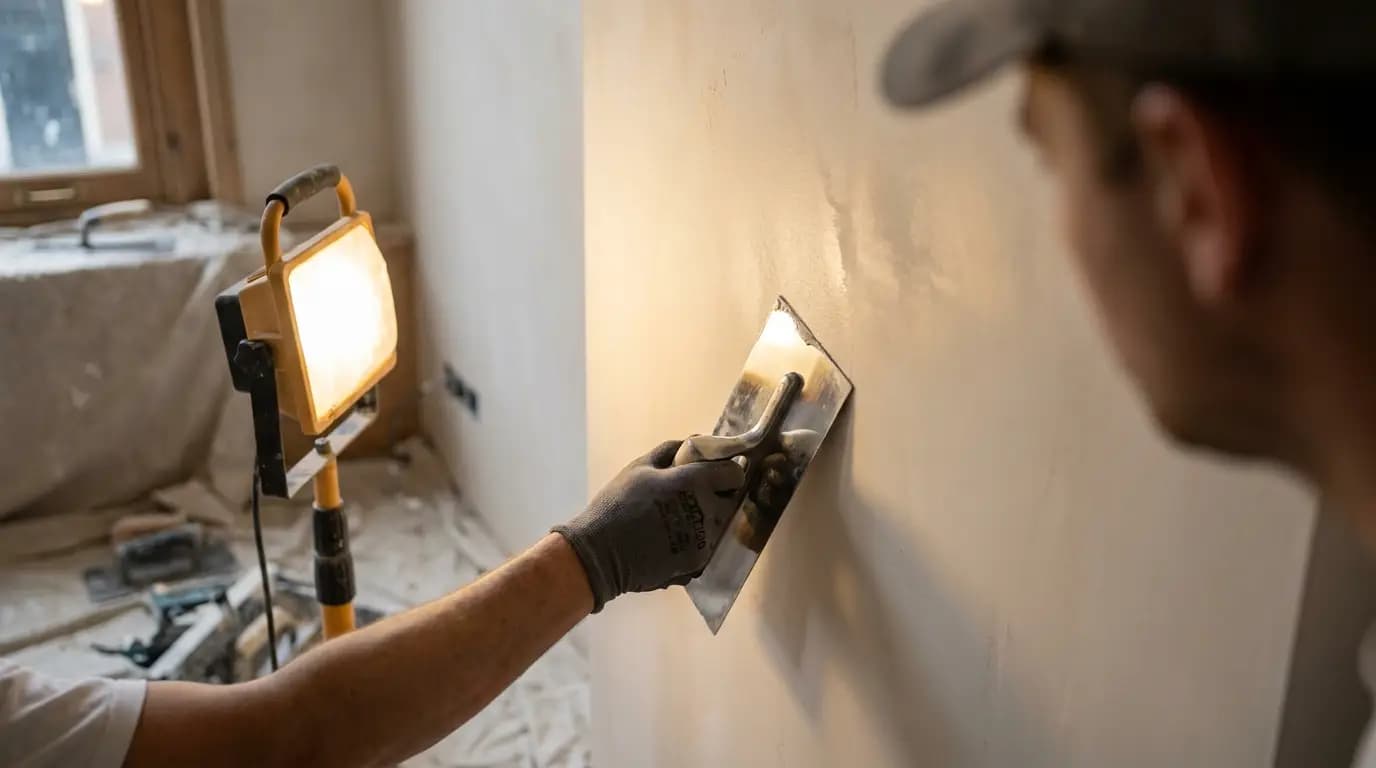 Vakman bezig met stucwerk in een Nederlandse woning