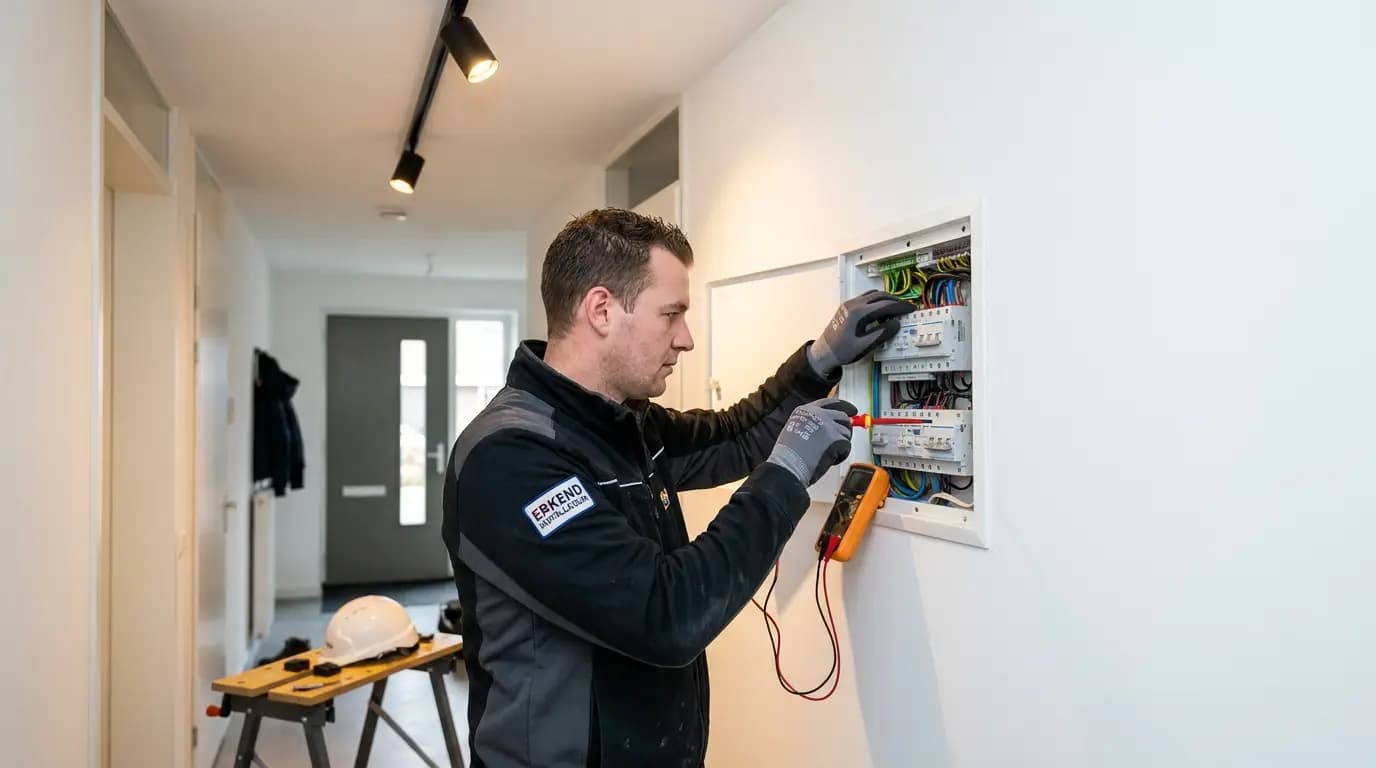 Vakman bezig met verlichting installeren of verplaatsen in een Nederlandse woning