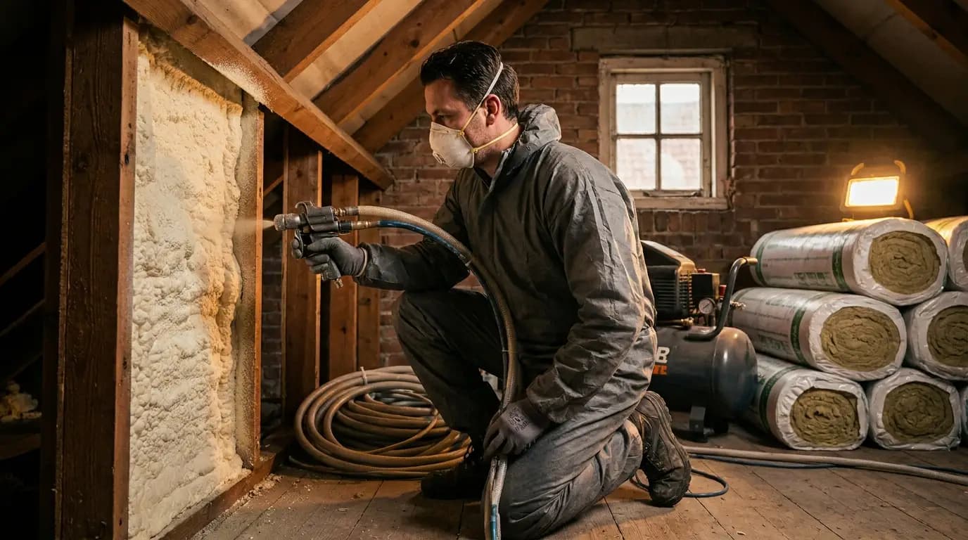 Vakman bezig met vloerisolatie in de kruipruimte van een Nederlandse woning