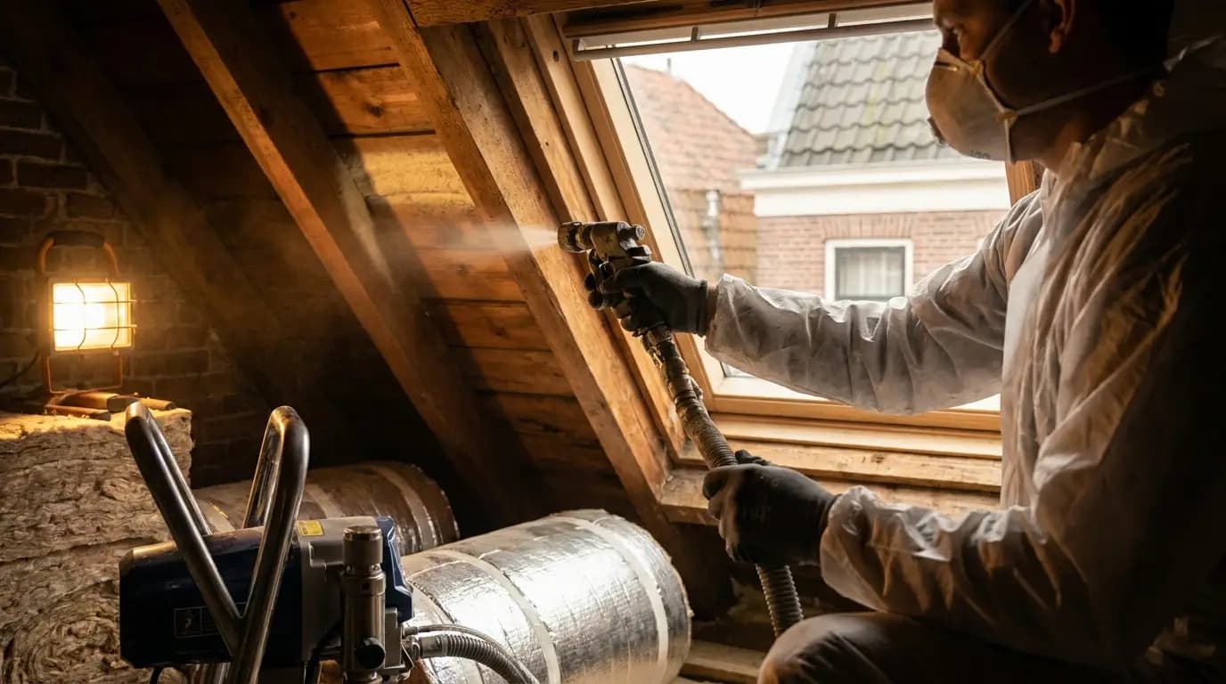 Vakman bezig met warmte-isolatie in een Nederlandse woning