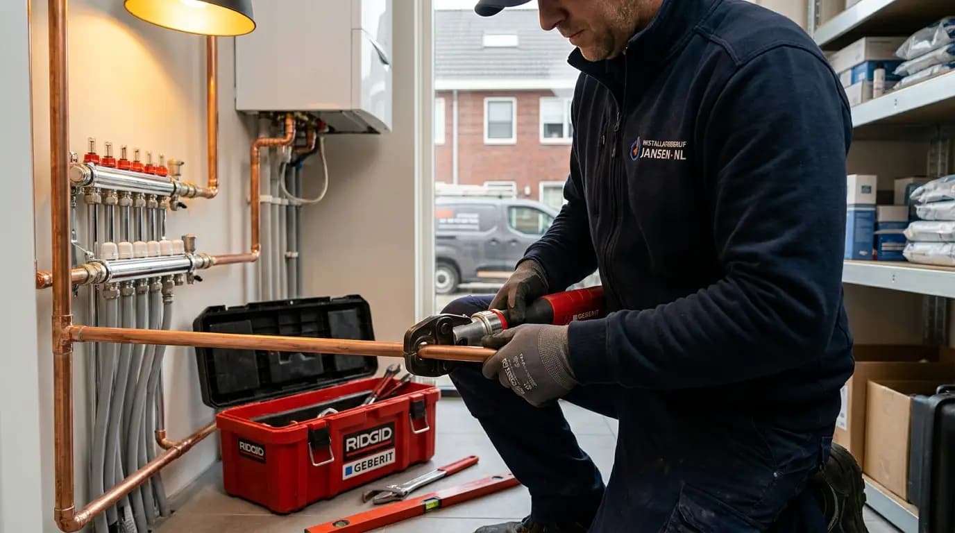 Vakman bezig met waterontharder installeren in een Nederlandse woning