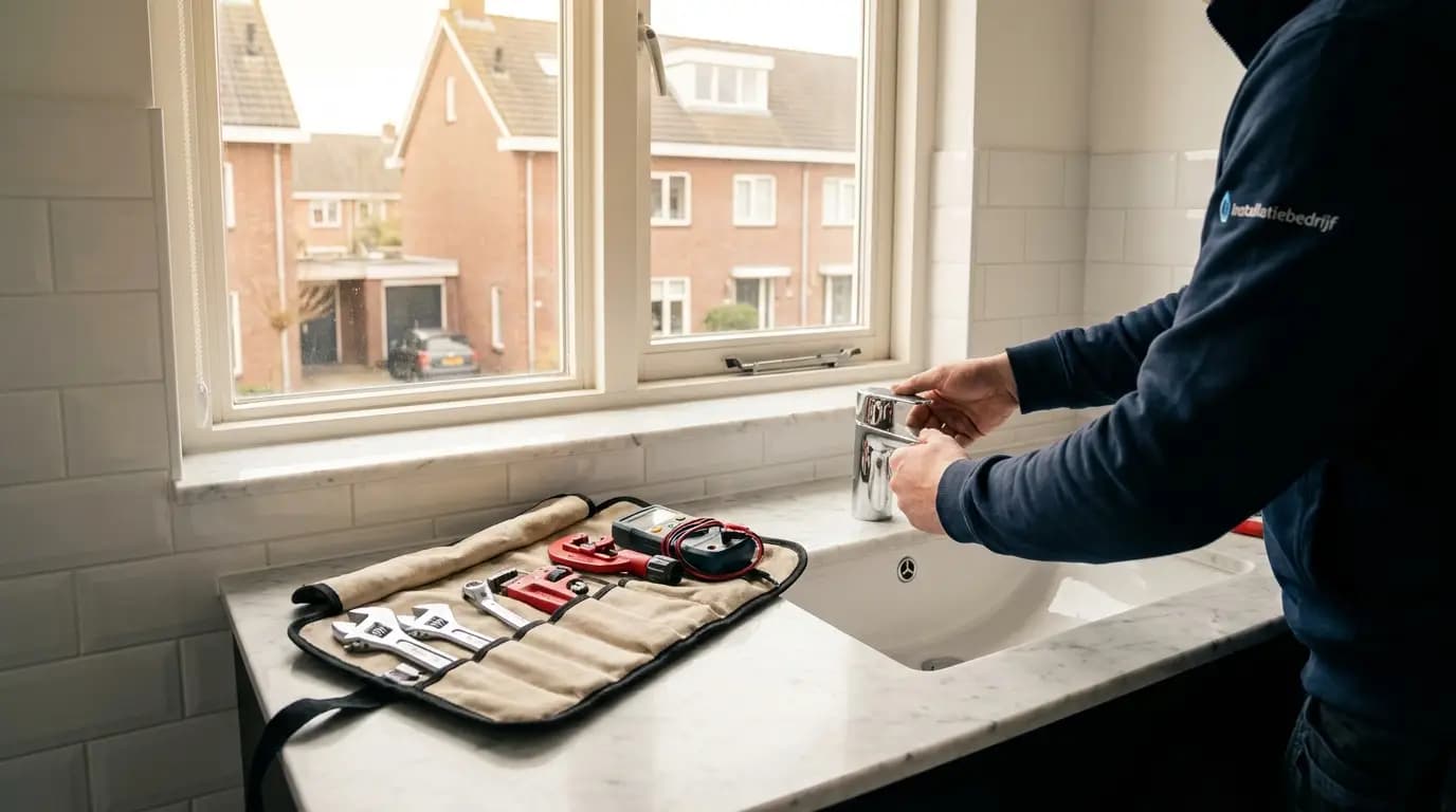 Vakman bezig met douchekraan vervangen in een Nederlandse woning