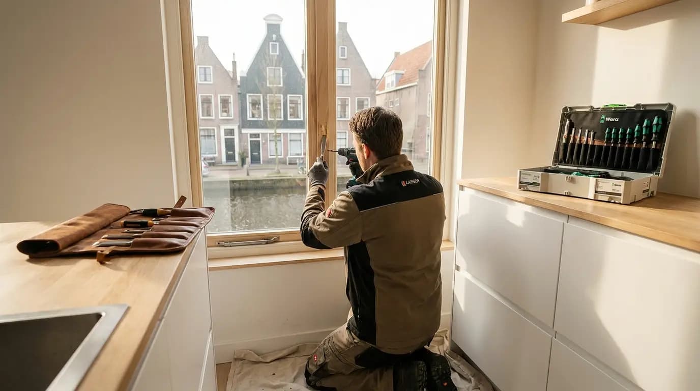 Vakman bezig met lassen in een Nederlandse woning