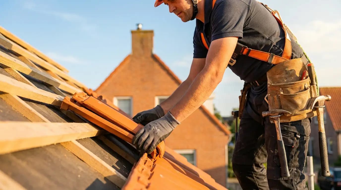 Vakman bezig met dakbeschot in een Nederlandse woning