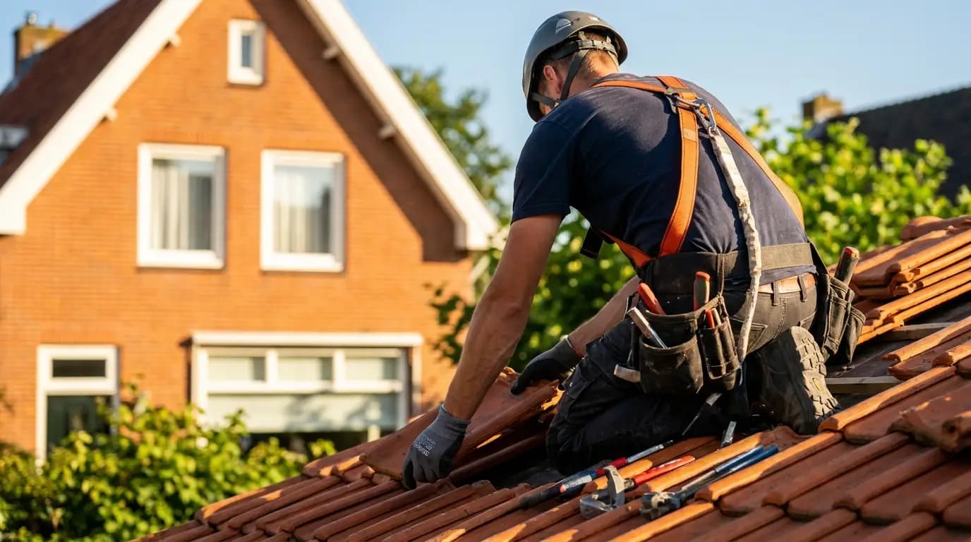 Vakman bezig met dakdekker inhuren in een Nederlandse woning