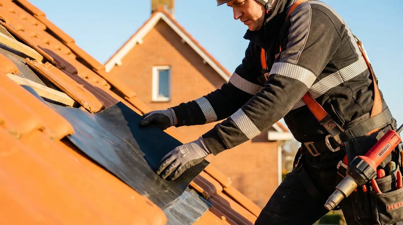 Vakman bezig met epdm dakbedekking in een Nederlandse woning