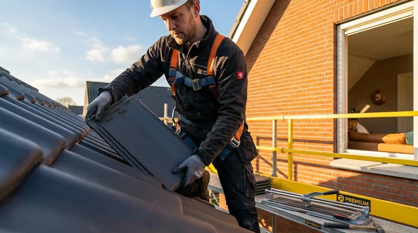 Vakman bezig met prefab dak in een Nederlandse woning