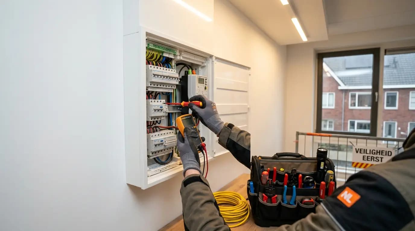 Vakman bezig met 3 fase aansluiting in een Nederlandse woning