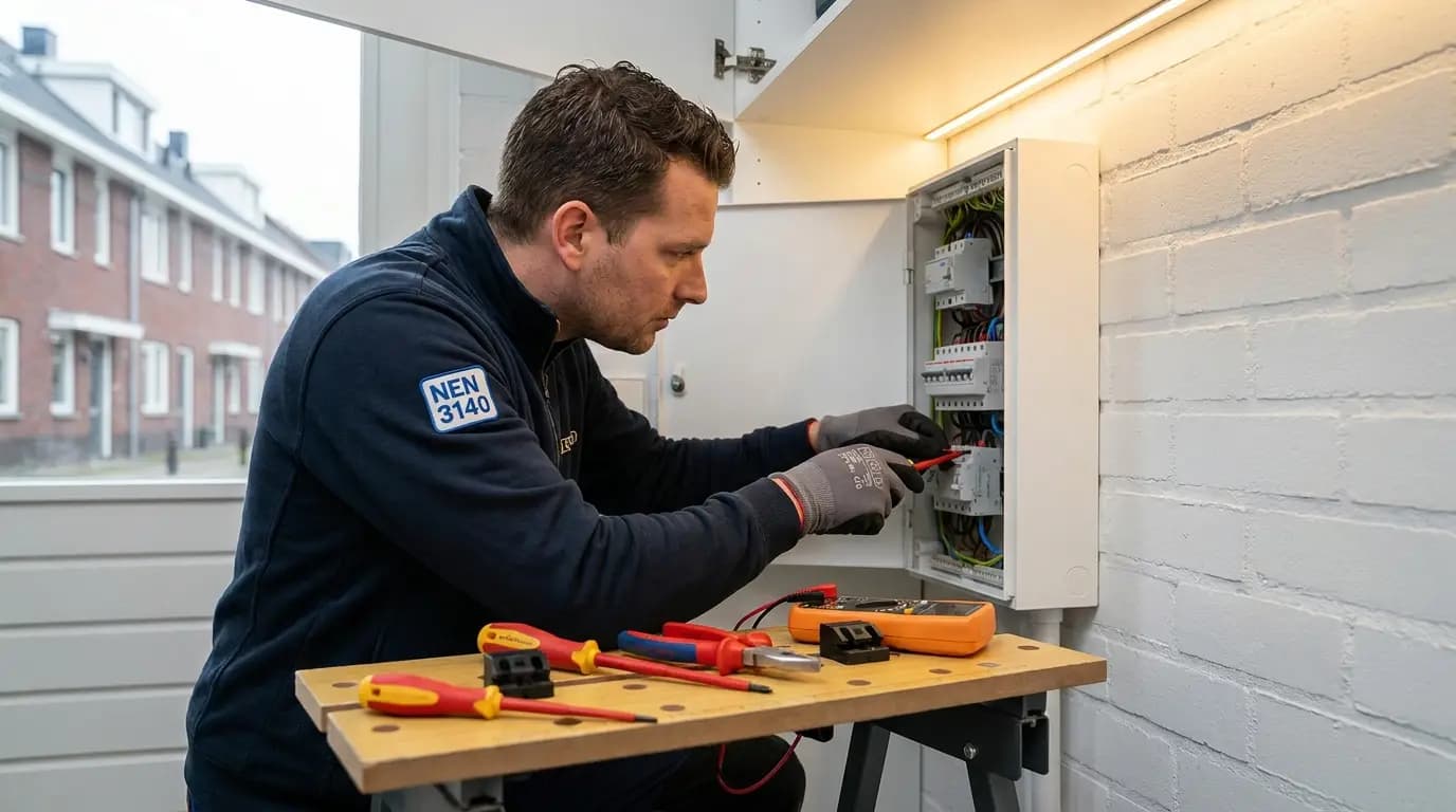Vakman bezig met elektricien in een Nederlandse woning