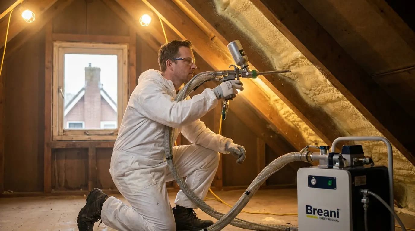 Vakman bezig met huis isoleren in een Nederlandse woning