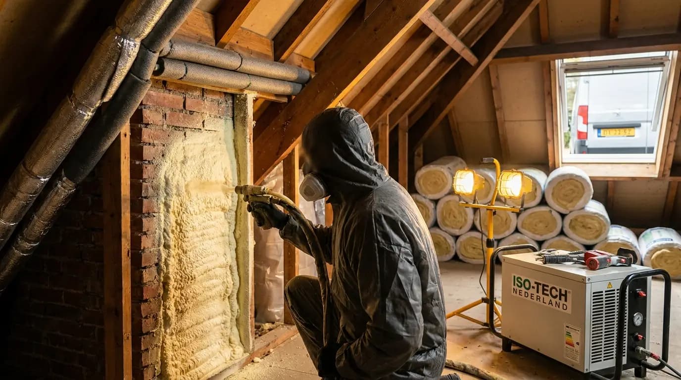 Vakman bezig met kelder isoleren in een Nederlandse woning