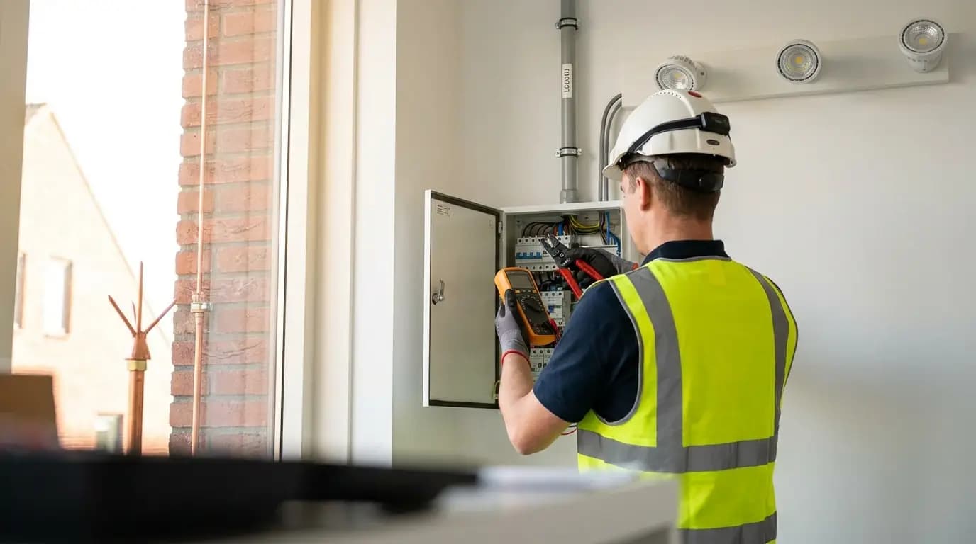 Vakman bezig met bliksemafleider installeren in een Nederlandse woning