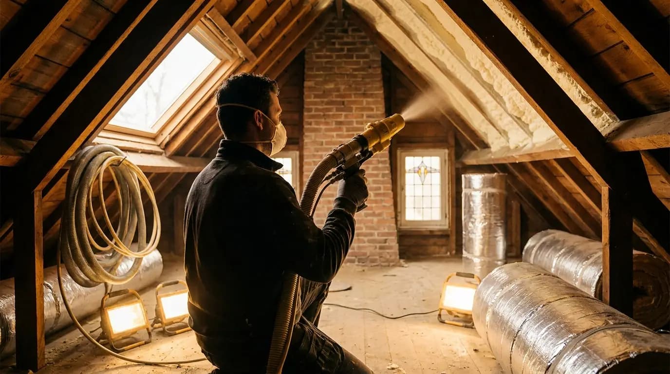 Vakman bezig met plafond isoleren in een Nederlandse woning