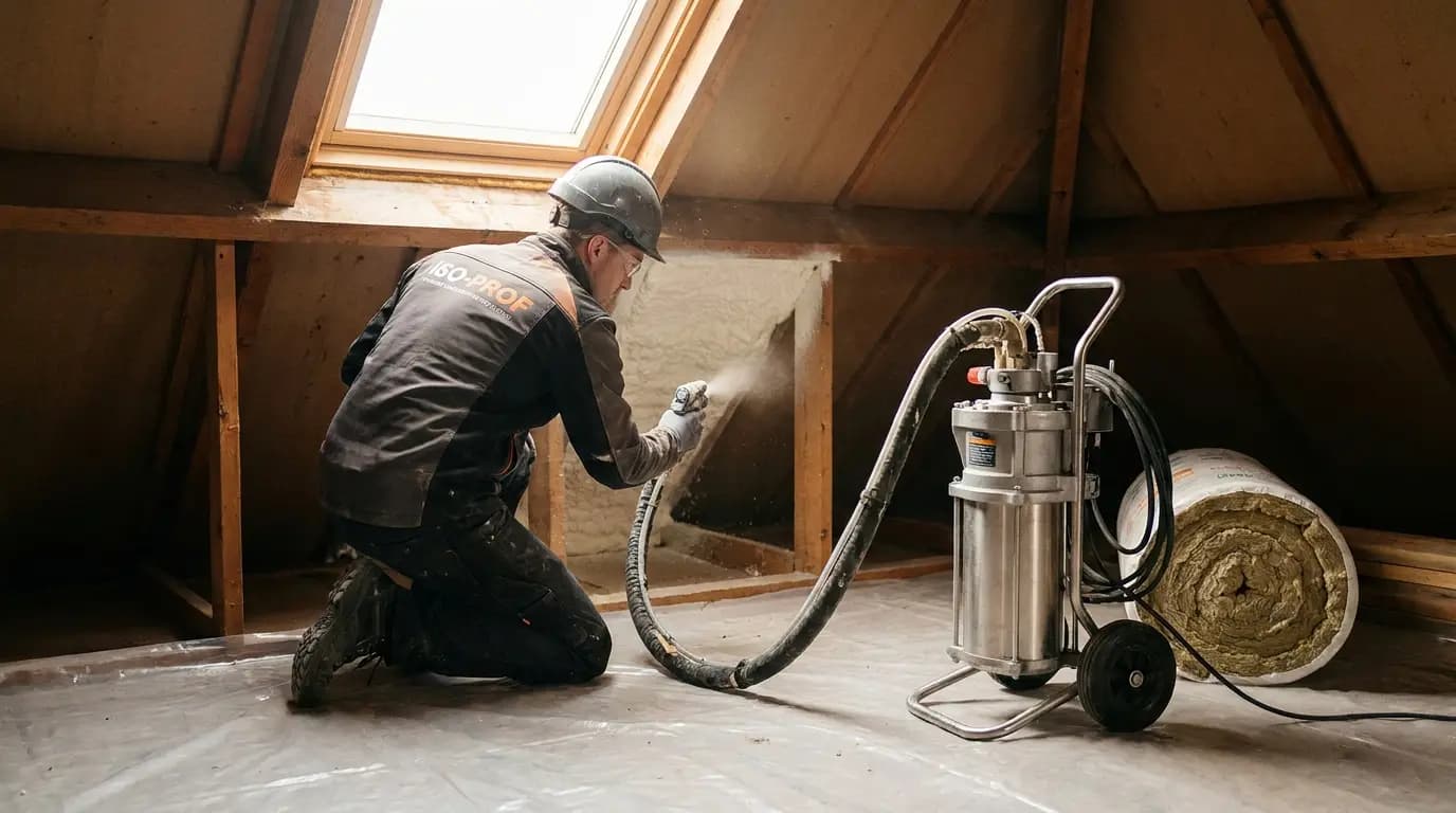 Vakman bezig met tuinhuisje isoleren in een Nederlandse woning