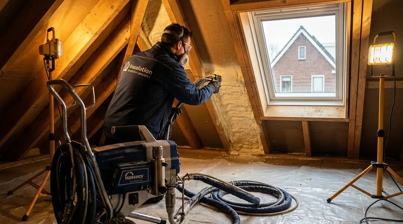 Vakman bezig met zolder isoleren in een Nederlandse woning