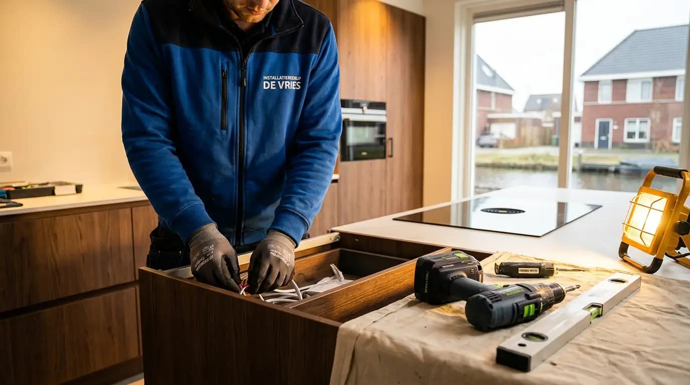 Vakman bezig met ombouw naar elektrisch koken in een Nederlandse woning