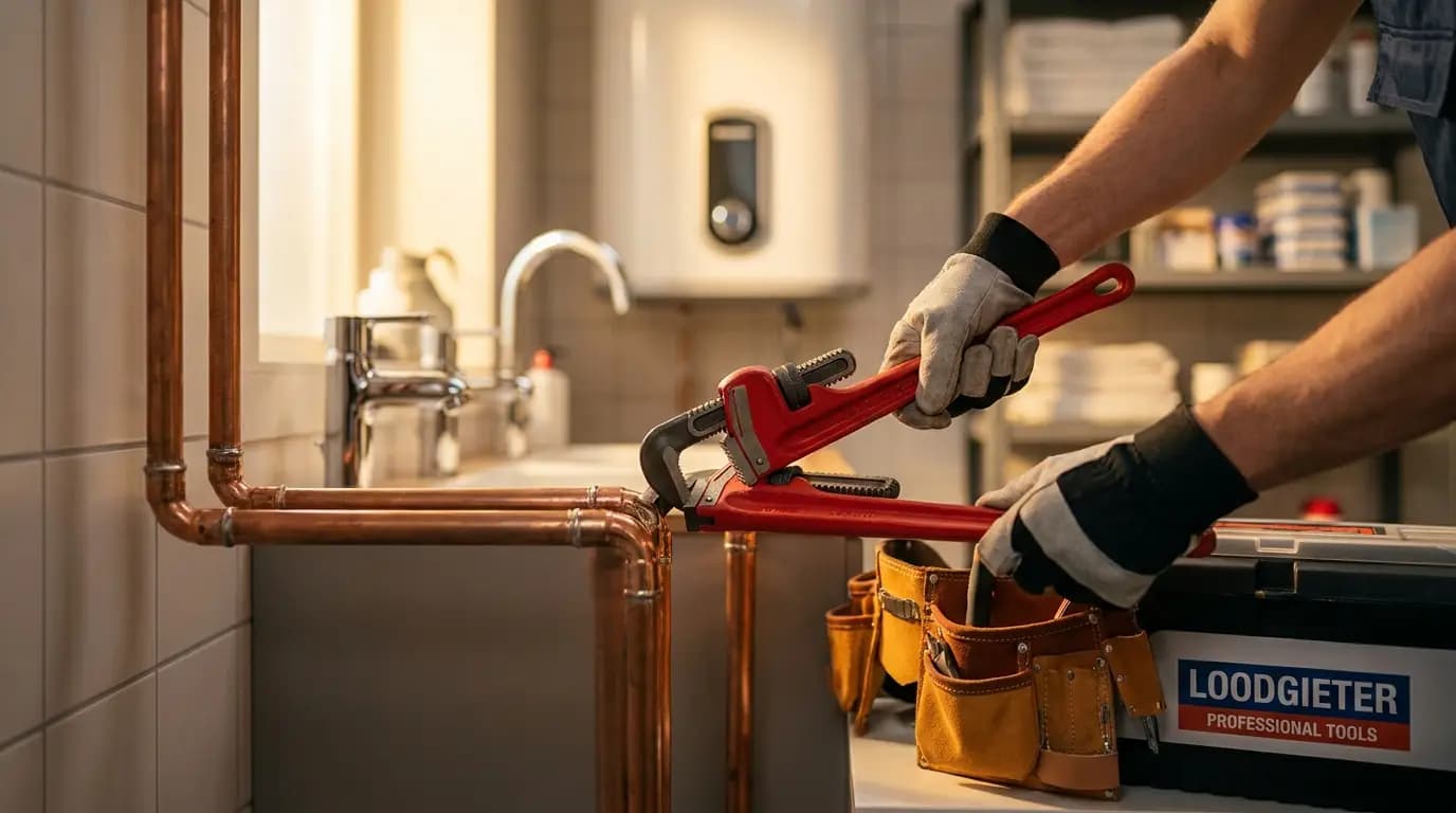 Vakman bezig met loodgieter in een Nederlandse woning
