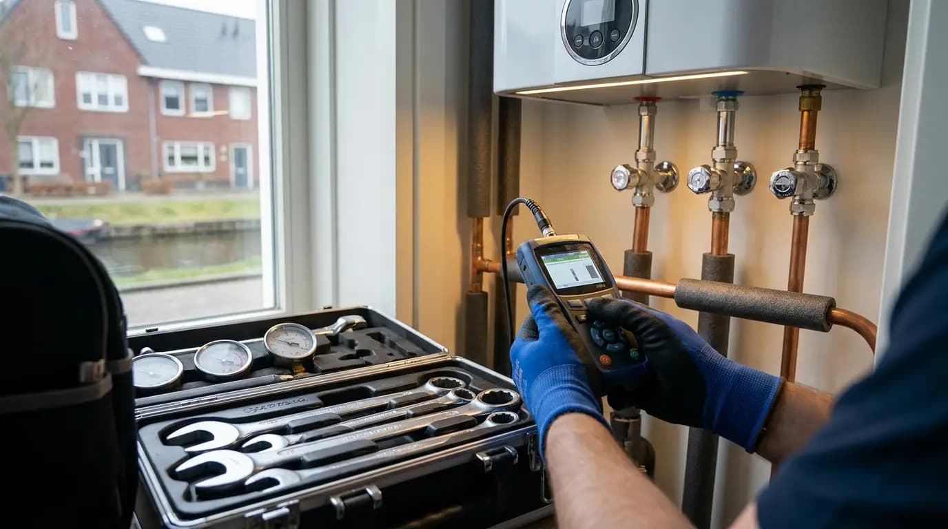 Vakman bezig met lekdetectie kosten in een Nederlandse woning
