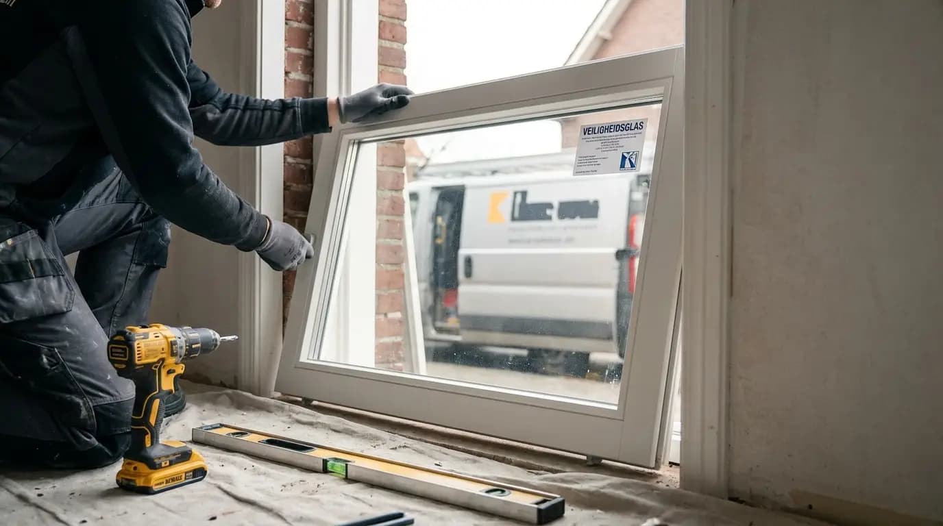 Vakman bezig met veiligheidsglas in een Nederlandse woning