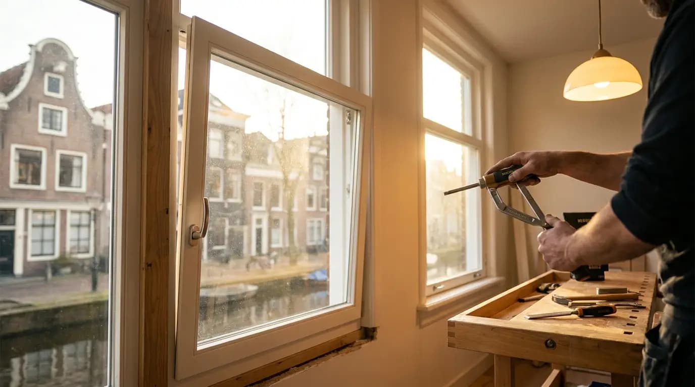 Vakman bezig met markiezen prijs in een Nederlandse woning
