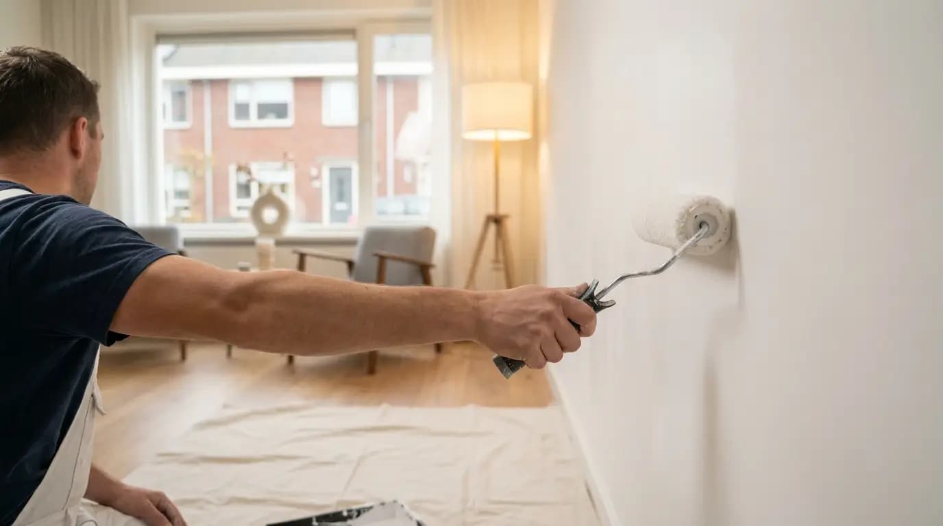 Vakman bezig met tegels verven in een Nederlandse woning