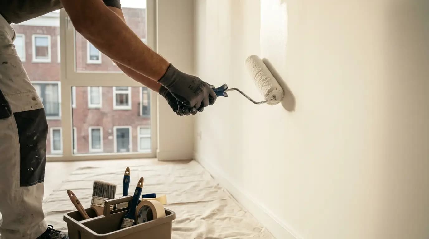 Vakman bezig met trap schilderen in een Nederlandse woning