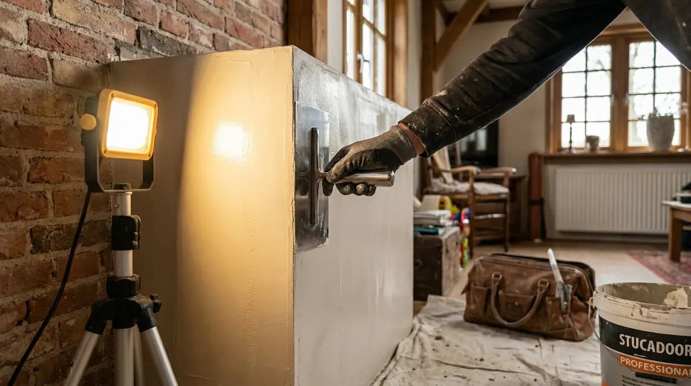 Vakman bezig met ombouw verwarming plaatsen in een Nederlandse woning