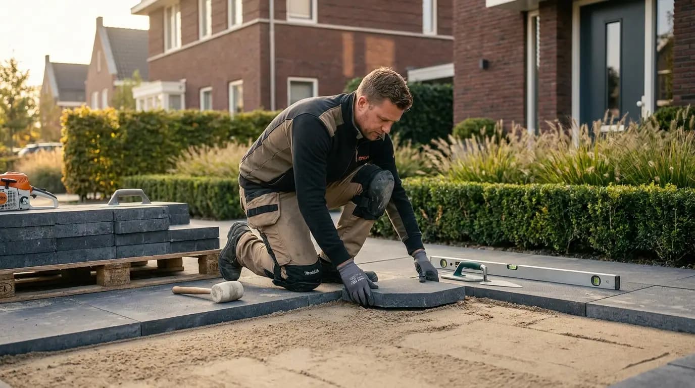 Vakman bezig met kunstgras leggen in een Nederlandse woning
