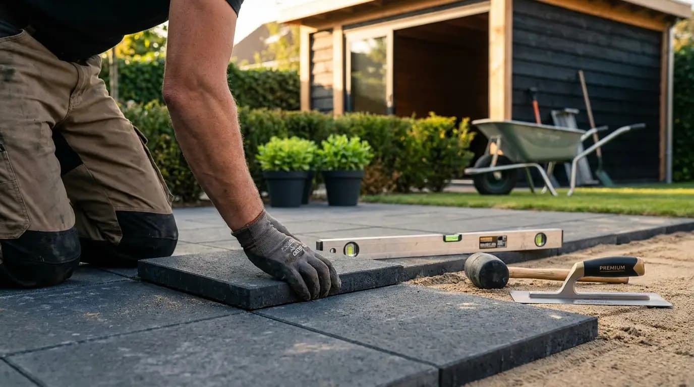 Vakman bezig met schuur bouwen in een Nederlandse woning