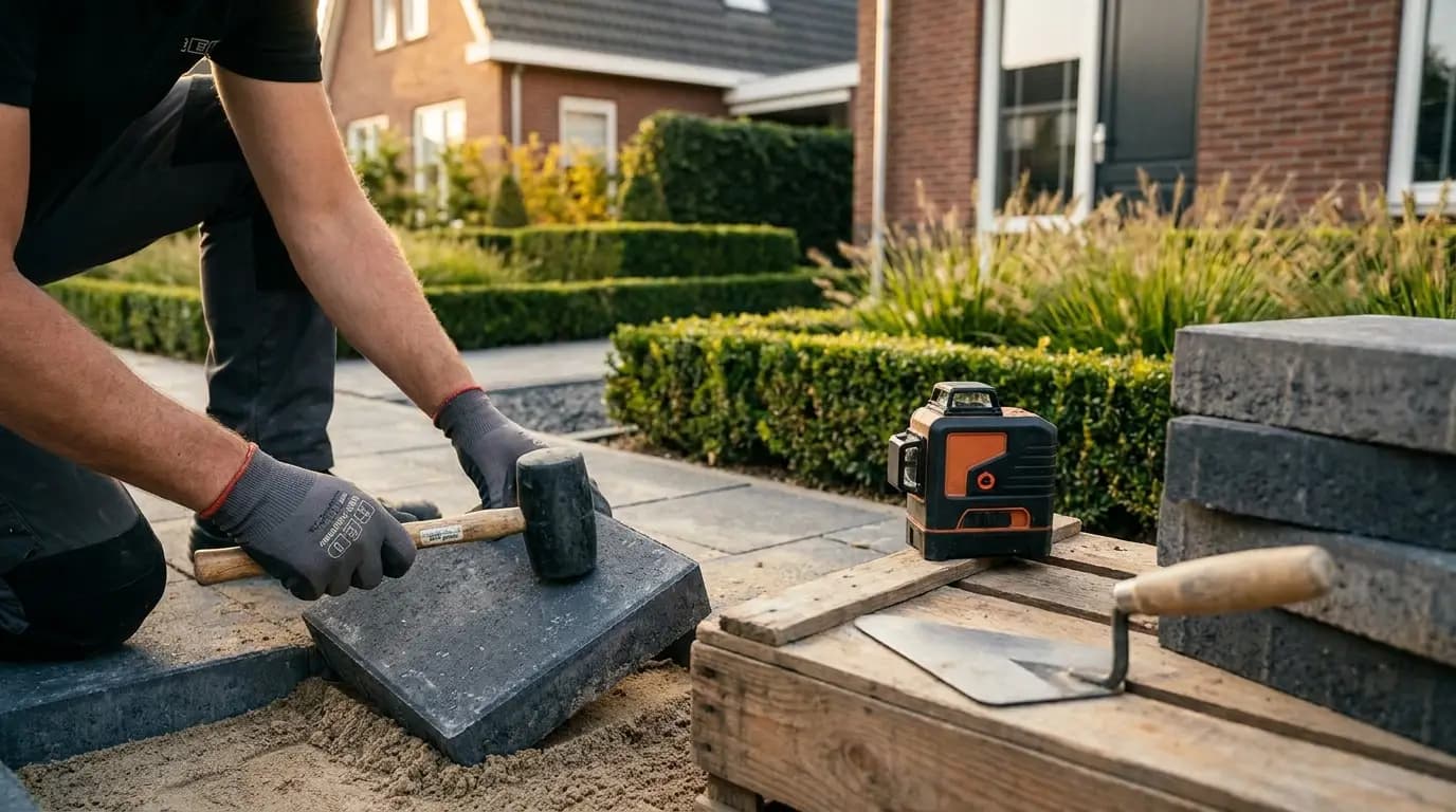 Vakman bezig met tuin ophogen in een Nederlandse woning