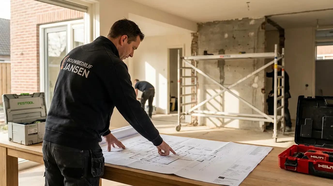 Vakman bezig met betonrot herstellen in een Nederlandse woning
