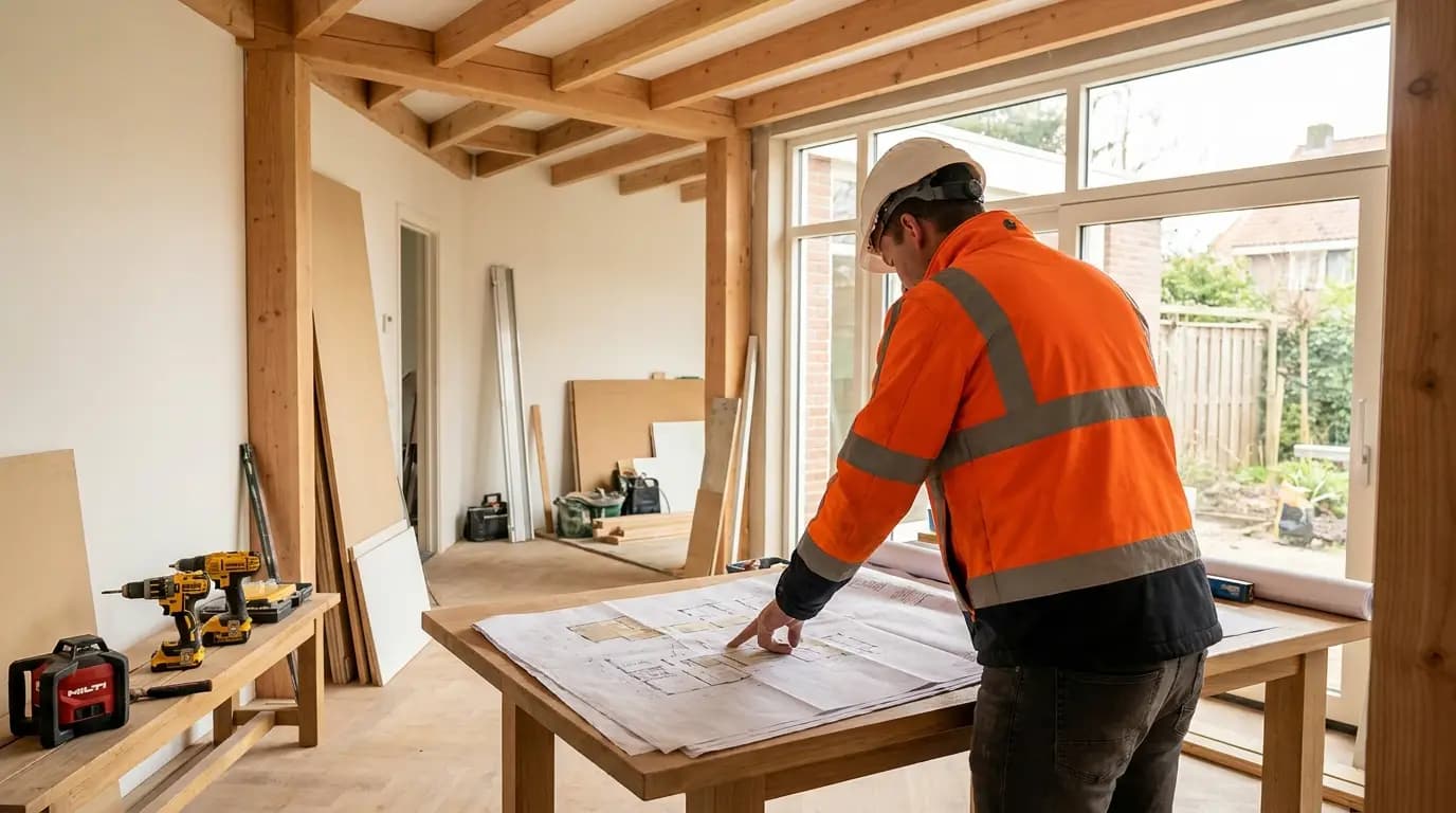 Vakman bezig met aannemer inhuren in een Nederlandse woning