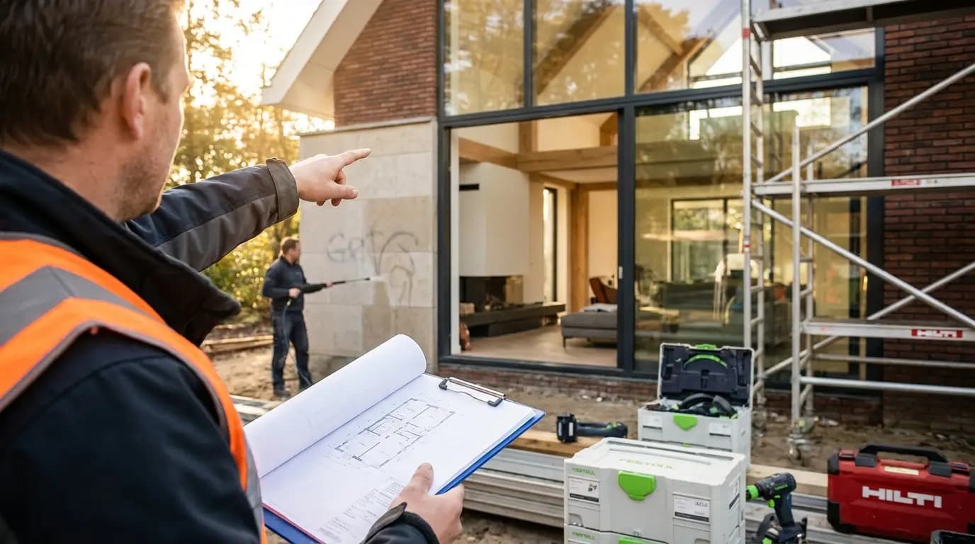 Vakman bezig met graffiti verwijderen in een Nederlandse woning