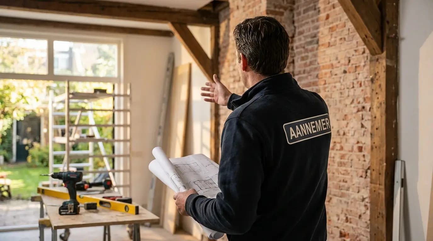 Vakman bezig met metselwerk in een Nederlandse woning