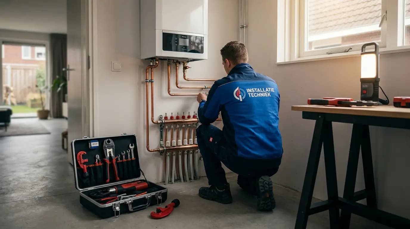 Vakman bezig met vloerverwarming frezen in een Nederlandse woning